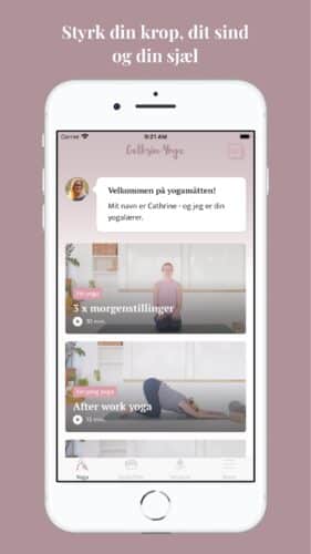 Iphone med morgenyoga og after work yoga på Cathrine Yoga App