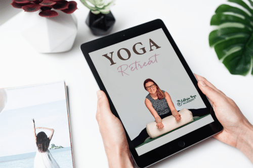 Tablet med opslag fra Yoga retreat e-bogen