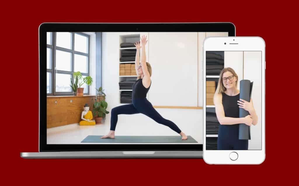 Smartphone og bærbar computer med Jule Yogakuren