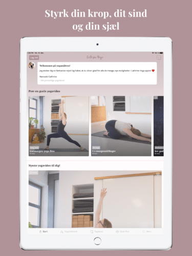 Tablet med oversigt over yogaklasser, som kan hjælpe dig med at styrke krop, sind og sjæl på Cathrine Yoga Online